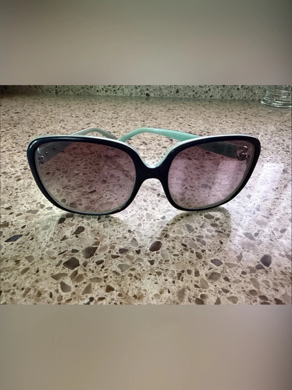 Tiffany & Co. Black Front Sunglasses with Mint Temples